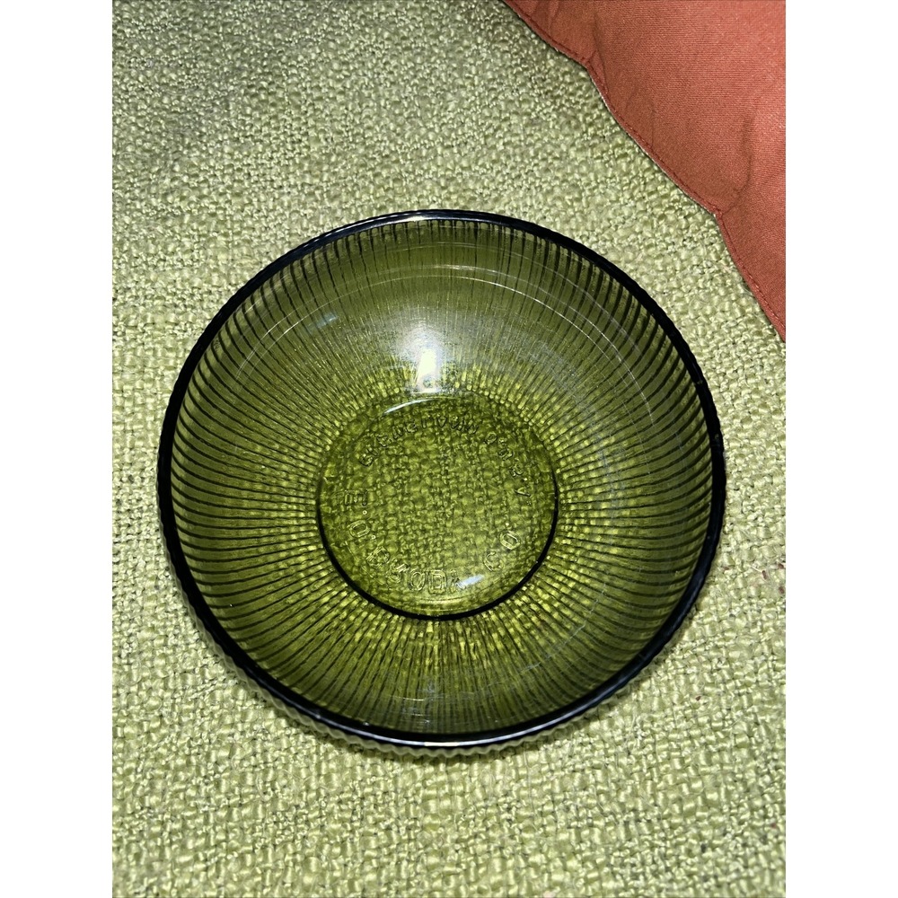 Vintage E.O BRODY CO. 6" Green Ribbed Glass Bowl Cleveland‎ OH Made in USA